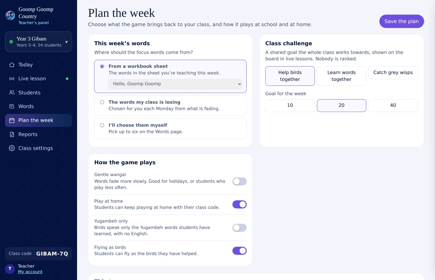 Planning the week