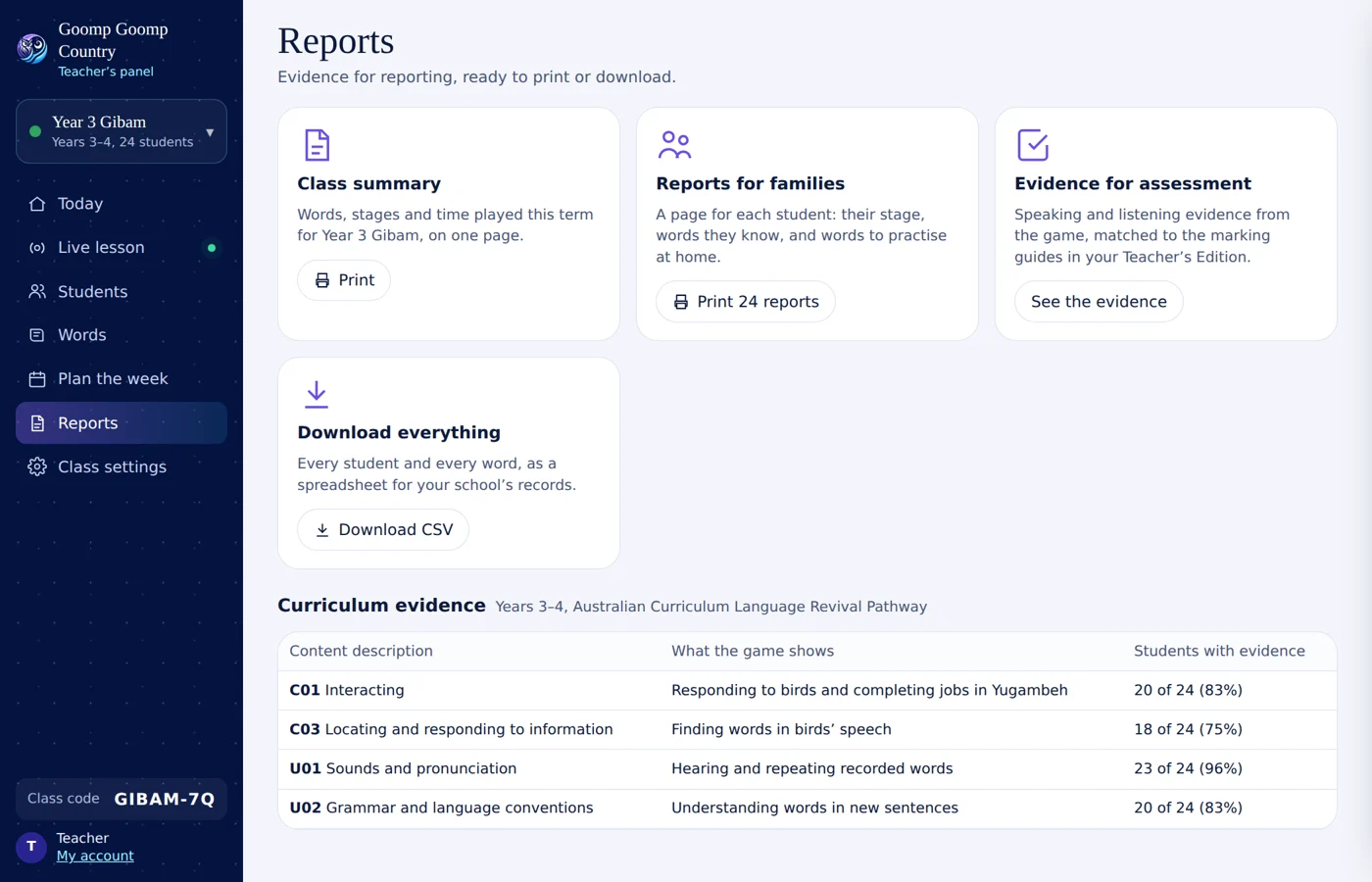 Reports and curriculum evidence